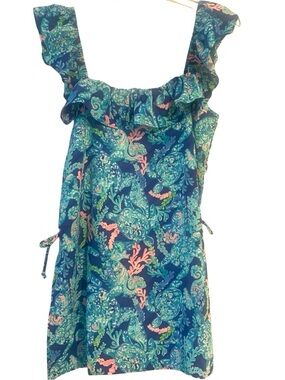 Lilly Pulitzer NWT Corsica Blue Turtle Villa Zoya Ruffle Romper Women’s Size 12